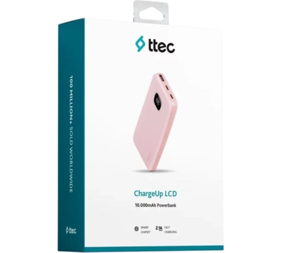 Внешний аккумулятор TTEC ChargeUp LCD 10.000mAh, Цвет: розовый 2BB205TP