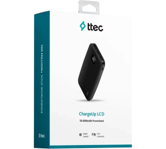 Внешний аккумулятор TTEC ChargeUp LCD 10.000mAh, Цвет: черный 2BB205S