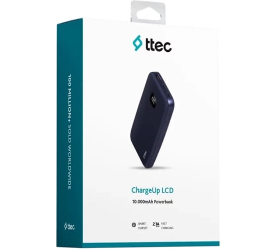 Внешний аккумулятор TTEC ChargeUp LCD 10.000mAh, Цвет: темно-синий 2BB205L