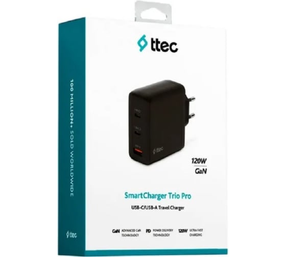 Сетевое зарядное устройство TTEC SmartCharger Trio GAN 120W PD Travel Charger 2 USB-C+USB-A. Цвет: черный 2SCG04S
