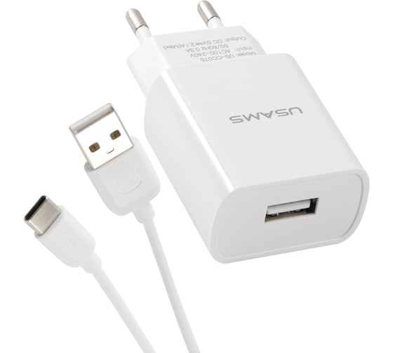 Сетевое зарядное устройство USAMS 1 USB T18 2,1A + кабель Type-C 1m УТ000027073