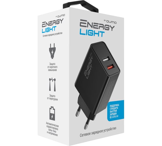 Сетевое зарядное устройство QUMO Energy light (Charger 0054) 18W, 2USB (USB 2.4A + QC3.0) 32848 1