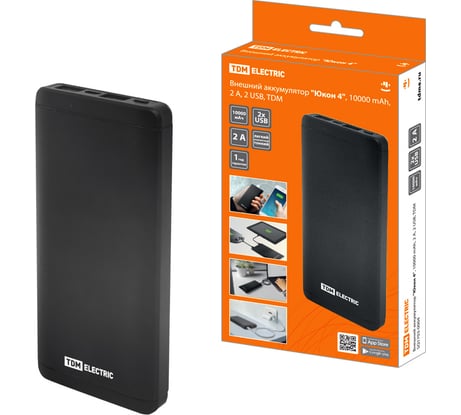Внешний аккумулятор TDM ELECTRIC "Юкон 4", 10 000 mAh, 2 А, 2 USB, SQ1703-0004