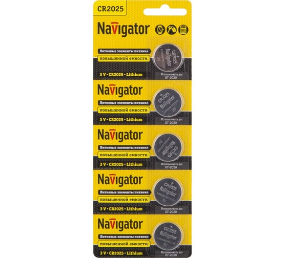 Элемент питания Navigator 94 764 NBT-CR2025-BP5 5 шт 94764