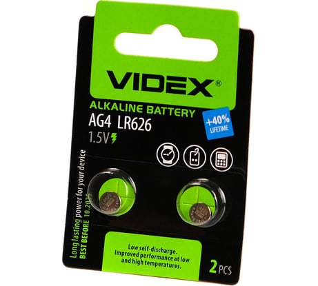 Щелочная/алкалиновая батарейка VIDEX AG4/377/626 2 штуки на блистере VID-AG04-2BC