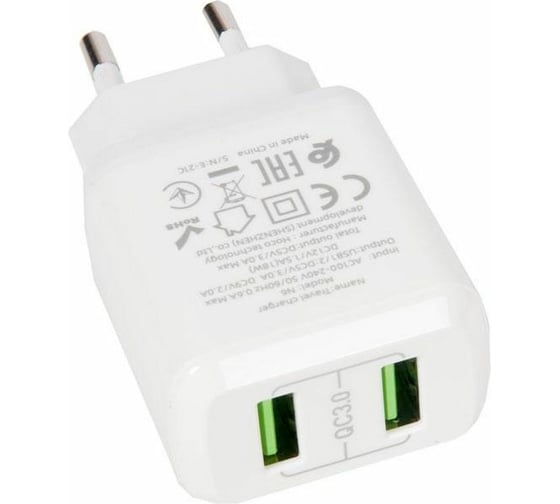 Зарядное устройство Hoco N6 Charmer QC3.0, 18W, два порта USB, 5V, 3.0A, белый 814233