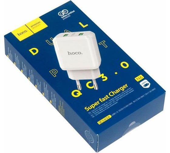 Зарядное устройство Hoco N6 Charmer QC3.0, 18W, два порта USB, 5V, 3.0A, белый 814233