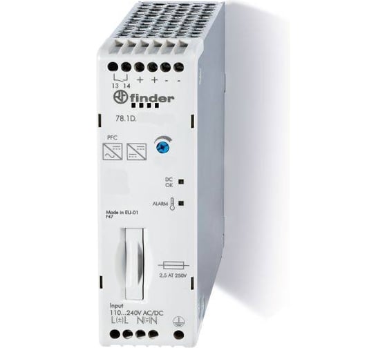 Импульсный источник питания Finder вход 110...250в Ac/Dc, выход 24в Dc, 130вт, 781D12302415 1