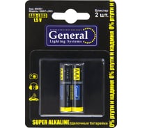 Алкалиновые (щелочные) мизинчиковые батарейки General Lighting Systems General GBAT-LR03, напряжение 1,5В, 2 штуки в блистере 800561
