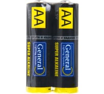 Алкалиновые (щелочные) пальчиковые батарейки General Lighting Systems General GBAT-LR6, напряжение 1,5В, 2 штуки в пленке, на 800564