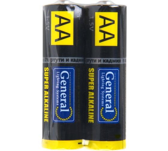 Алкалиновые (щелочные) пальчиковые батарейки General Lighting Systems General GBAT-LR6, напряжение 1,5В, 2 штуки в пленке, на 800564