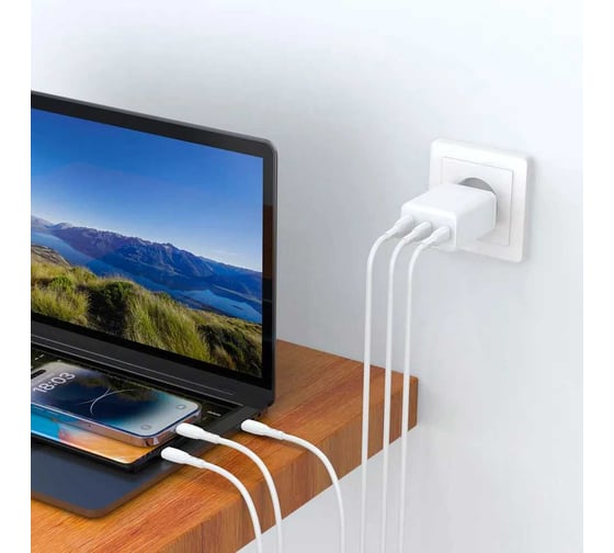 Сетевое зарядное устройство TFN GAN A+C+C 65W без кабеля, белый TFN-WC-65W-2113-WH