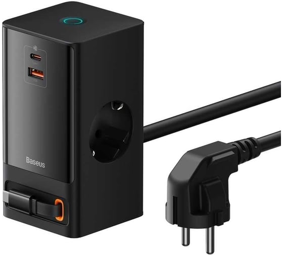Сетевое зарядное устройство Baseus PowerCombo Digital PowerStrip AC_2+A_1+C_1 65W со встроенным сетевым кабелем 1.5m Black/черный BAS-PSLR000301