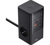 Сетевое зарядное устройство Baseus PowerCombo Tower Digital PowerStripAC_3+А_2+C_2 35W с Digital дисплеем и встроенным сетевым кабелем 1.5m Black/черный BAS-E0002360611300