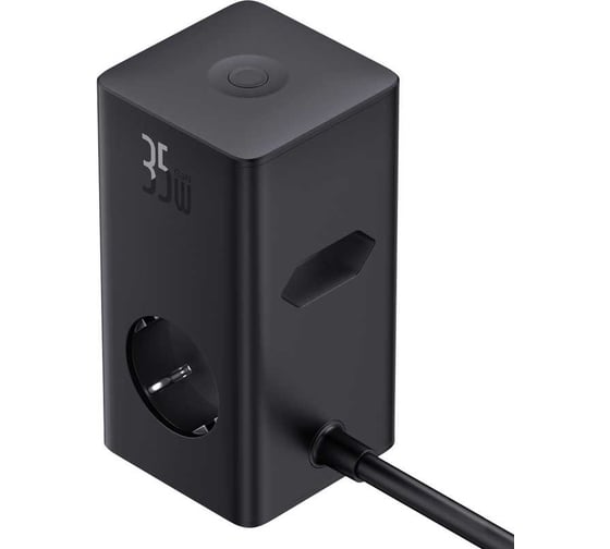 Сетевое зарядное устройство Baseus PowerCombo Tower Digital PowerStripAC_3+А_2+C_2 35W с Digital дисплеем и встроенным сетевым кабелем 1.5m Black/черный BAS-E0002360611300