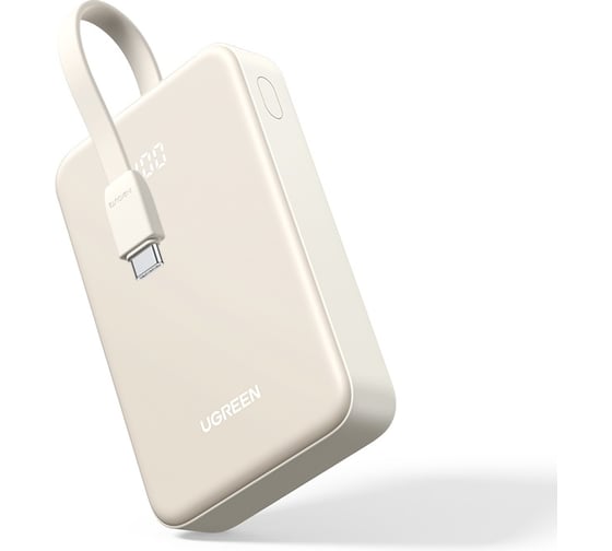 Внешний аккумулятор UGREEN PB521 45207 20000mAh PD30W Power Bank со встроенным кабелем USB-C. Цвет: белый 45207_