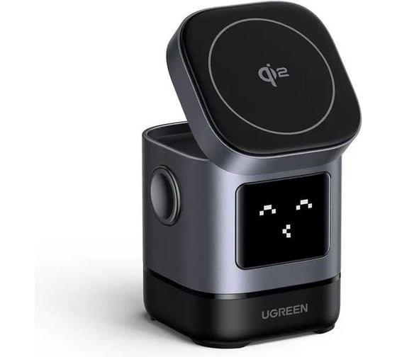 Беспроводное зарядное устройство UGREEN W709 45775 UNO 2-in-1 Robot Magnetic Wireless Charger 20W for iPhone AirPods с кабелем USB-C-USB-C 1м. Цвет: серый 45775_