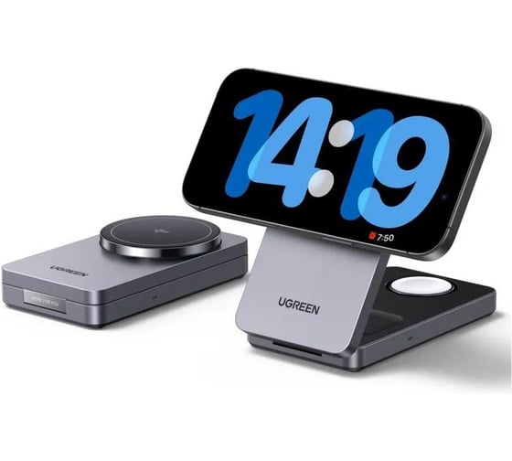 Зарядное устройство UGREEN 3-в-1 W707 45025 3-in-1 25W Wireless Magnetic Charger Qi2 для Apple Watch/ Iphone/Airpods. Цвет: серый 45025_