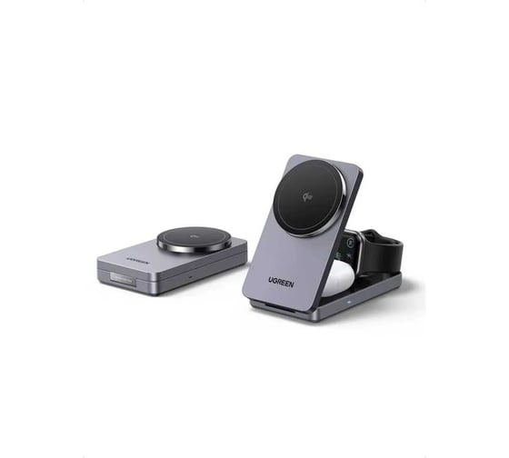 Зарядное устройство UGREEN 3-в-1 W707 45025 3-in-1 25W Wireless Magnetic Charger Qi2 для Apple Watch/ Iphone/Airpods. Цвет: серый 45025_