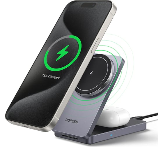 Беспроводное зарядное устройство 2-в-1 W528 45056 2-in-1 Wireless Charger for Iphone 7.5W AirPods с кабелем USB-C-USB-C. Цвет: серый Ugreen 45056_