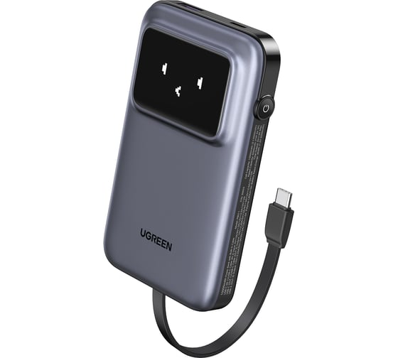 Внешний аккумулятор PB511 UNO 10000mAh 30W Power Bank with DisplayBuild-in со встроенным кабелем USB-C. Цвет: серый Ugreen 35603B