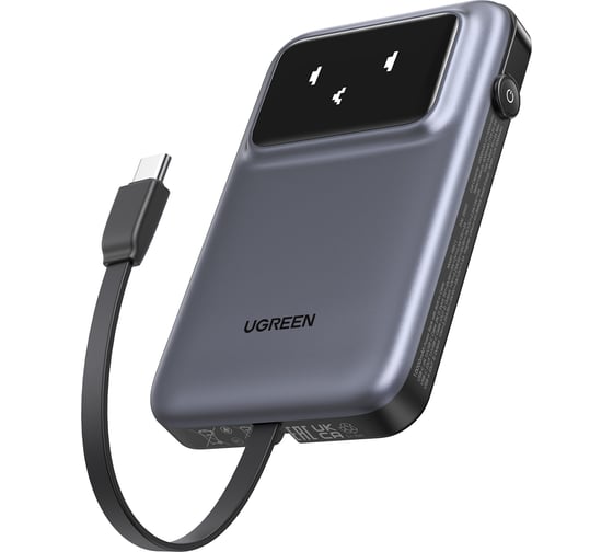 Внешний аккумулятор PB511 UNO 10000mAh 30W Power Bank with DisplayBuild-in со встроенным кабелем USB-C. Цвет: серый Ugreen 35603B