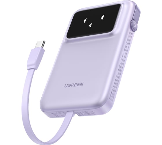 Внешний аккумулятор PB511 UNO 10000mAh 30W Power Bank with DisplayBuild-in со встроенным кабелем USB-C. Цвет: фиолетовый Ugreen 35604B