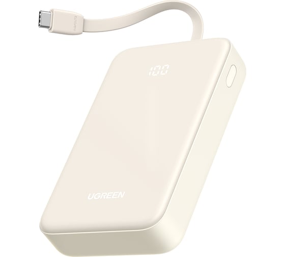 Внешний аккумулятор PB505 35340 20000mAh Quick Charging Power Bank 20W со встроенным кабелем USB-C. Цвет: белый Ugreen 35340_