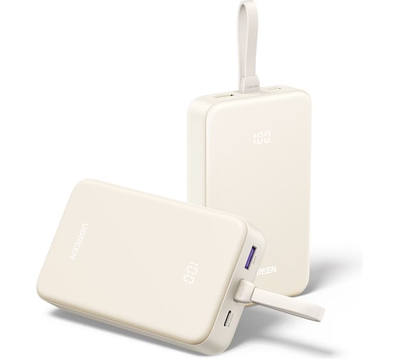 Внешний аккумулятор PB505 35340 20000mAh Quick Charging Power Bank 20W со встроенным кабелем USB-C. Цвет: белый Ugreen 35340_