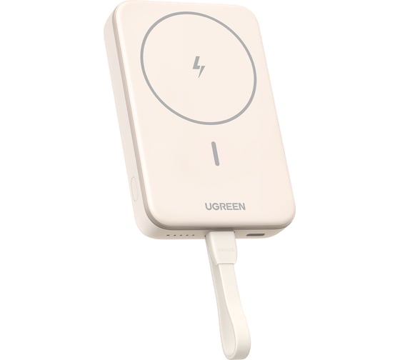 Внешний аккумулятор PB760 10000mAh MIni Magnetic Wireless 20W Power Bank со встроенным кабелем USB-C. Цвет: белый Ugreen 35341B