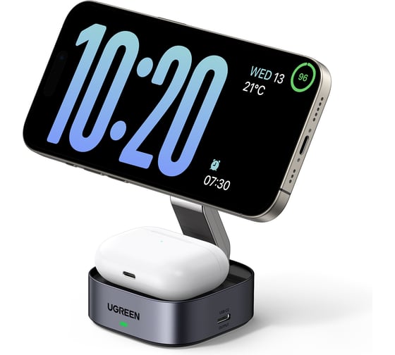 Зарядное устройство магнитное беспроводное 2-в-1 W526 35278 2-in-1 Magnetic Wireless Charger для IphoneAirPods 7,5W. Цвет: серый космос Ugreen 35278_