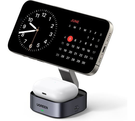 Зарядное устройство магнитное беспроводное 2-в-1 W526 35278 2-in-1 Magnetic Wireless Charger для IphoneAirPods 7,5W. Цвет: серый космос Ugreen 35278_