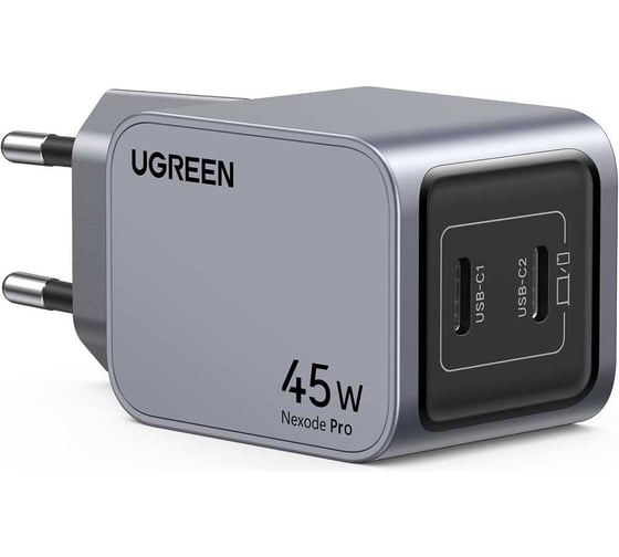 Сетевое зарядное устройство UGREEN X707 35008 Nexode Pro 45W USB-C+USB-C PD GaN Tech Charger EU. Цвет: серый 35008_