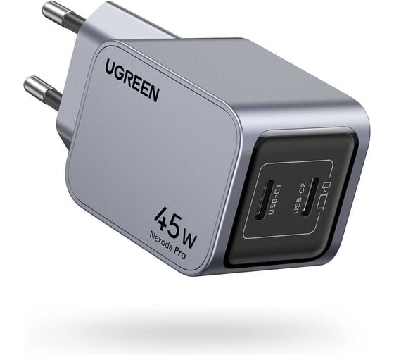 Сетевое зарядное устройство UGREEN X707 35008 Nexode Pro 45W USB-C+USB-C PD GaN Tech Charger EU. Цвет: серый 35008_