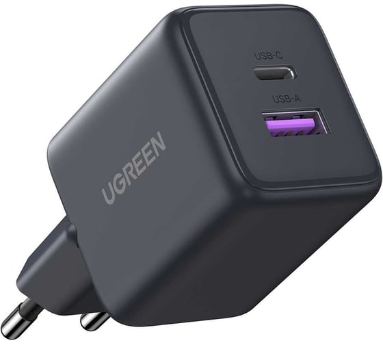 Сетевое зарядное устройство UGREEN X516 55539 30W 2-Port USB-CUSB-A GaN Fast Charger EU. Цвет: серый 55539_