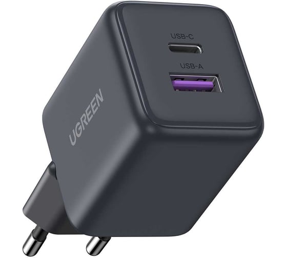 Сетевое зарядное устройство UGREEN X516 55539 30W 2-Port USB-CUSB-A GaN Fast Charger EU. Цвет: серый 55539_