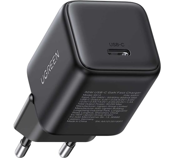 Сетевое зарядное устройство UGREEN X513 55531 30W USB-C GaN Fast Charger EU. Цвет: серый 55531_ 1