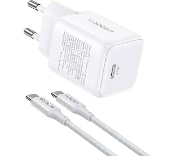 Сетевое зарядное устройство UGREEN X513 65013 30W USB-C GaN Fast Charger с кабелем USB-C-USB-C. Длина: 1м. Цвет: белый 65013_