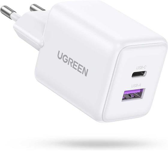 Сетевое зарядное устройство UGREEN X516 65015 30W 2-Port USB-CUSB-A GaN Fast Charger EU. Цвет: белый 65015_ 1