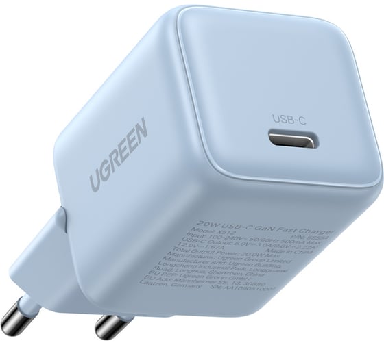 Сетевое зарядное устройство UGREEN X512 55555 Mini 20W USB-C GaN Fast Charger EU. Цвет: голубой 55555_ 1