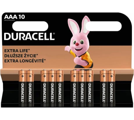 Батарейки ОФИСМАГ комплект 10 шт, DURACELL Basic оригинал, AAA (LR03, 24А), алкалиновые, мизинчиковые 456787