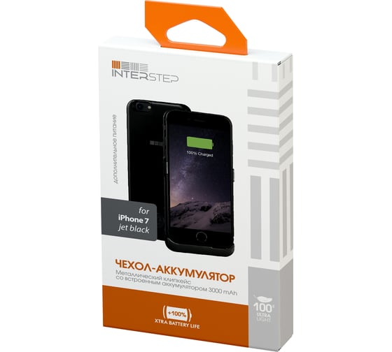 Чехол-аккумулятор Interstep 3000мАч Li-Pol для iPhone SE 2020/8/7 JET BK, B201, 48244