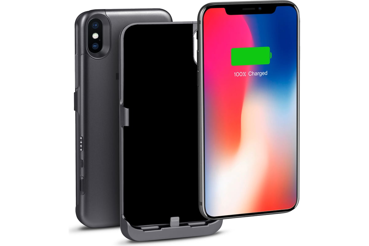 Чехол-аккумулятор Interstep для iPhone XS/X 3000мАч Sp. Gray, B201, 56546