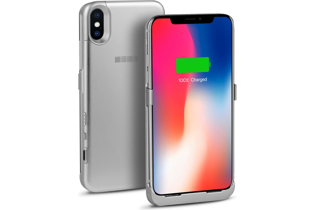 Чехол-аккумулятор Interstep для iPhone XS/X 3000мАч SILVER, B201, 56547 ...