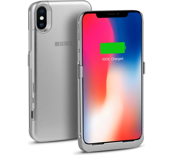 Чехол-аккумулятор Interstep для iPhone XS/X 3000мАч SILVER, B201, 56547