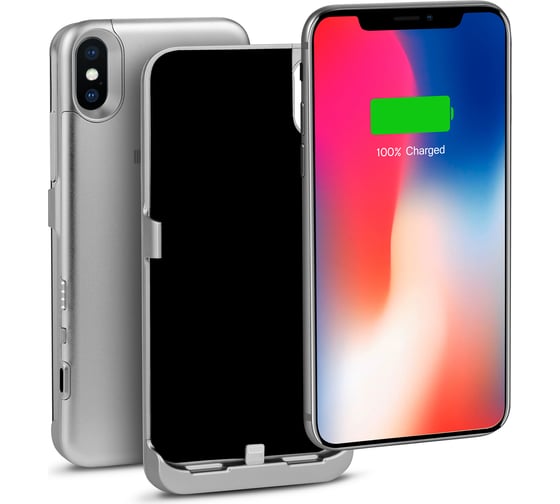 Чехол-аккумулятор Interstep для iPhone XS/X 3000мАч SILVER, B201, 56547