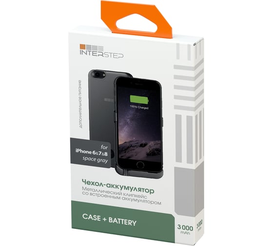 Чехол-аккумулятор Interstep для iPhone SE 2020/8/7/6S/6 3000мАч Sp Gray, B201, 56896