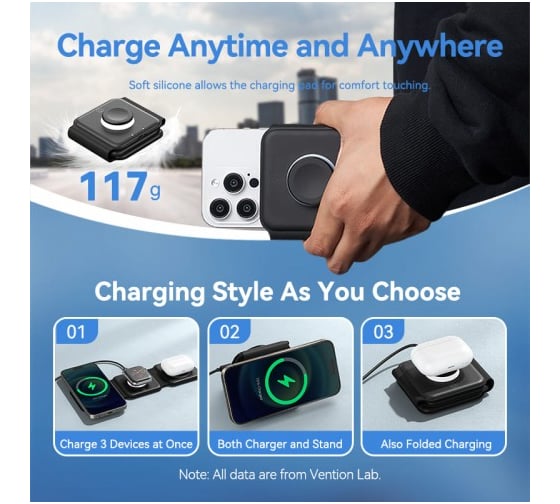 Беcпроводное зарядное устройство 3 в 1 VENTION с MagSafe с подсветкой FGGB0