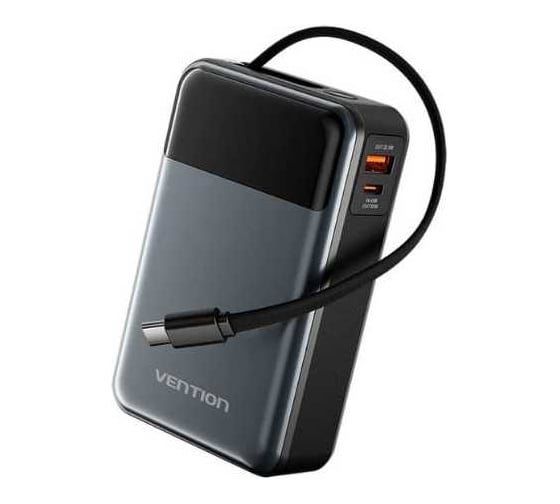 Power Bank VENTION 20000mAh (USB-C + USB-C/USB-A) со встроенным кабелем 65W с LED-дисплеем FHYB0