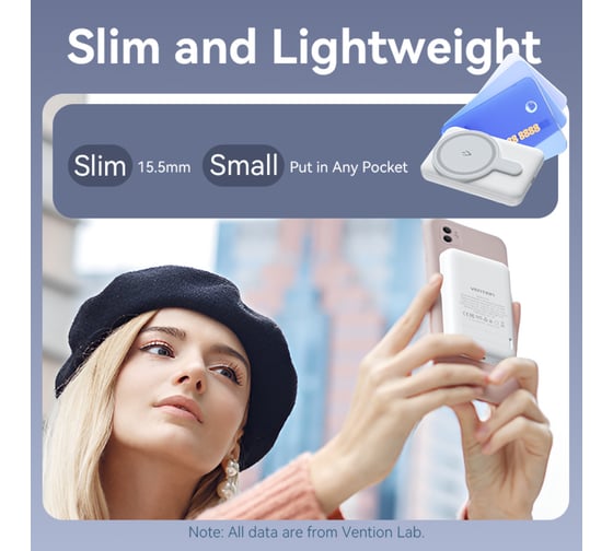 Беспроводной Power Bank VENTION Magnetic 5000mAh (USB-C + USB-C + Wireless) 20W белый FHSW0
